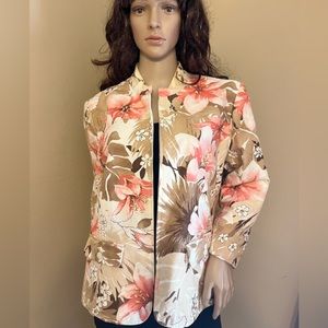 Alfred Dunner Petite 14P beautiful floral jacket.  Zipper front stand up collar